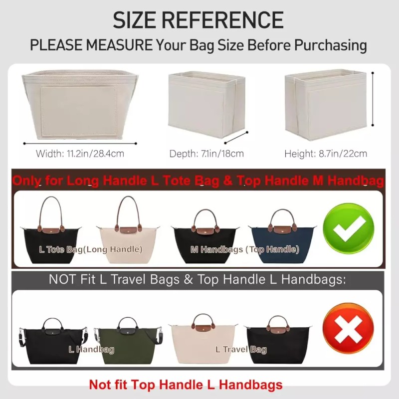 Longchamp 롱샹 르 플리지 L 토트백 M 핸드백용 펠트 지갑