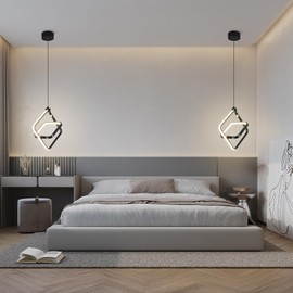 BNHHLZ Modern LED Pendant Lights Plated Black Rectangular Pendant Light Fixtures 4000K 20W Dimmable Pendant Lighting for Dining Room Kitchen Island Bedroom Living Room Foyer（2-Pack）