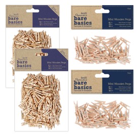 Papermania Wooden Natural Mini Pegs Pack of 500, (2 x Pack of 50 & 2 x Pack of 200) for Paper Craft, Decoration, Home Art Decor, Wedding, Tiny Craft Essentials
