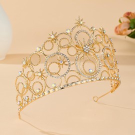 Crystal Crowns for Women, Crystal Bubble TiaraBride Royal Queen Headband Princess Headpieces for Women Bridal Wedding Prom Birthday Party Crowns (Gold)