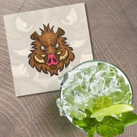 Unbranded Boar Head Animal 4'' X 4'' Square Wooden Coaster