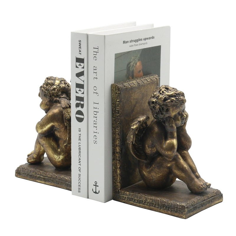 Lukitas Angel Book Ends, Heavy Duty Decorative Bookends, Nonskid Book