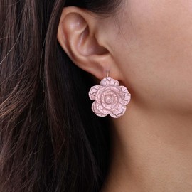 Acrylic White Flower Earrings Big Pink Flower Hoop Earrings Large Daisy Huggie Earrings Pearl Floral Dangle Earrings Gold Statement Earrings Resin Rose Drop Earrings Wedding Jewelry for Women