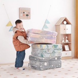 Tiita Toddler Foldable Floor Mattress, Small Floor Nap Mat for Sleeping Daycare, Trifold Kids Futon Mattress, Portable Tri Folding Mattress for Girls and Boys, Plush Grey