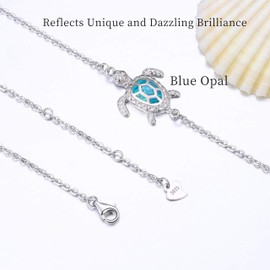 PUPILLEMON Blue Opal Sea Turtle Ankle Sterling Silver Anklet Fine Jewelry for Women Gifts 4 Level Adjustable Anklet (Large Bracelet)