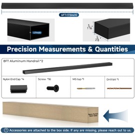 Gyykzz 6FT Stainless Steel T304 Handrail Black, 2 Pack Rectangular Cable Railing Handrail Flat Deck Top Rail with Nylon End Caps for Indoor Outdoor Deck Stair Cable Railing System DIY Balustrade