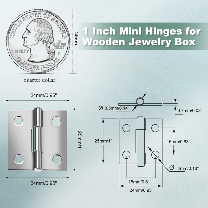 14 Sets Small Hinges with Screws, Stainless Steel Jewelry Box