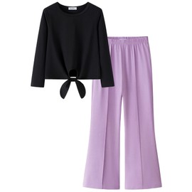 Yekaty Girls Size 10 12 Clothes Fashion Crewneck Long Sleeve Shirts and Flare Pants Fall Outfits Clothing Sets