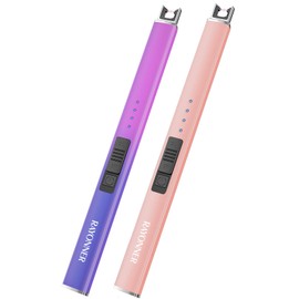 RAYONNER Electric Arc Lighter - Rechargeable USB, Rose Gold+Pink/Violet Gradient, 2-Pack