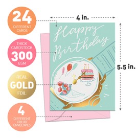 S&O Box of Birthday Cards with Envelopes - 24 Unique Happy Birthday Cards Bulk with Envelopes - Colorful Birthday Cards Bulk for Office & Home - Assorted Birthday Cards with Envelopes - 4x5.5”