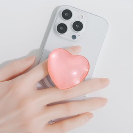 OnTheGrip Compatible with Magsafe Magnetic Cute Glass Heart Design Collapsible Mobile Phone Grip Stand Holder for Smartphone Tablet Cell Phone Accessory (Pink)