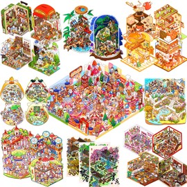 Honoson DIY 3D House Stickers 32 Sets Scenes with 1 Craft Tweezers Sticker Therapy for Adults Make Your Own Miniature Room for Relief Stress Pass The Time