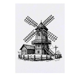 'Rustic Windmill' Temporary Tattoo - Water Resistant, Skin-Safe, Non-Toxic Transfer (TO00081427)