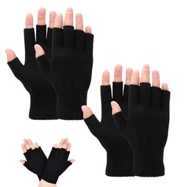 ZPLASK 2 Pairs/4 Pcs Fingerless Gloves, Thermal Fingerless Gloves for Men, Warm Fingerless Gloves for Women, Mens Fingerless Gloves, Winter Knitted Cotton Black Fingerless Gloves for Men Women