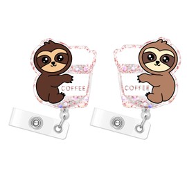 2 Pcs Sloth Funny Badge Reel Retractable,with Alligator Clip & 24-inch Nylon Rope,Accessories Gifts for Nursing Student Nurse Medical Assistant Healthcare Worker