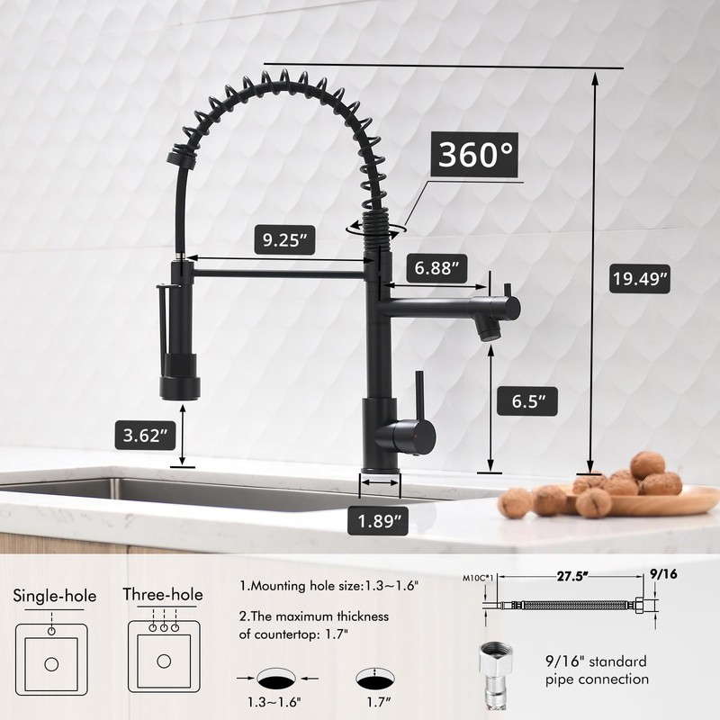 AIMADI Black Kitchen Faucet with 2 Function Sprayer,Commercial Stainless Steel