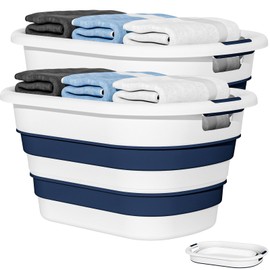 OOAMBB 43L(11.5Gallon) Collapsible Laundry Baskets plastic, Pop Up Laundry hamper/Storage Container, Foldable Laundry Basket with Large Capacity,Sturdy,Space Saver (Blue, 2 Packs)
