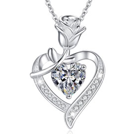 MISUMOR Women's Necklace with Heart Pendant Birthstone Jewellery Women's Christmas Gifts for Women Girlfriend Mother Birthday Valentine's Day Wedding Anniversary Mother's Day Anniversary, Silver