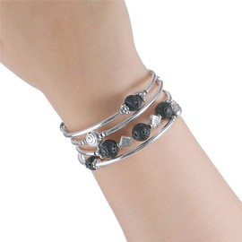 Women's Wrap Bracelet with Agate Stone Silver Multilayer Beads Bracelets Birthday Fashion Jewellery Gift for Women, Silver Copper Metal