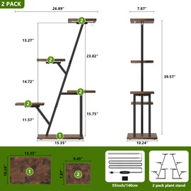Plant Stand with Grow Light Indoor: Lighted Corner Plant Stands for Indoor Growing, 5 Tiered Plant Shelf, 40" Plant Shelf for Multiple Plants, Flower Holder Display for Living Room, Patio (2 Pack)