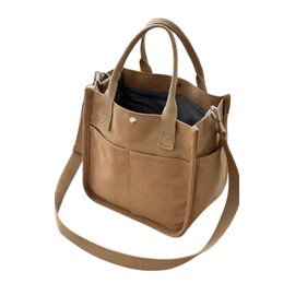 HILLVILLAGE Mini Tote Bag, 2 Way & Light Weight of 1 Apple, Handbag, Shoulder Bag, 2-Way (8 Pockets for Organization), Pockets, Mother's Bag, Canvas, Women's Large Capacity, Lightweight, Braun