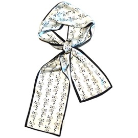 GIMIRO Satin Silk Scarf Double Layers 150 x 16 cm Tie Flowers Waist Belt for Blazer, Coat, Dress, 18# Black/White Floral