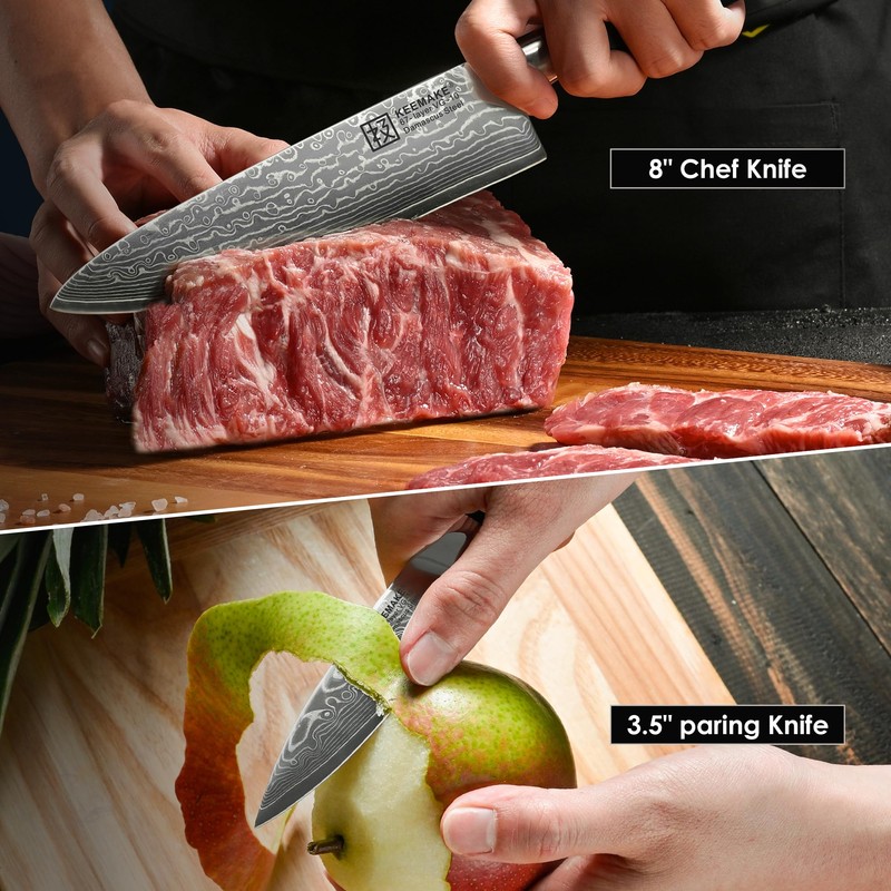 KEEMAKE Damascus Kitchen Knife Set, 2PCS Ultra Sharp 67-Layer Damascus
