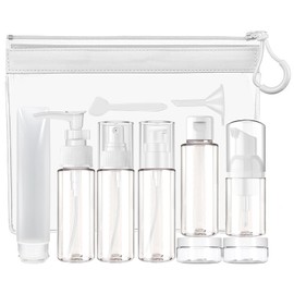 KOTORA 8 Pack Travel Bottles for Toiletries, Tsa Approved 3oz Portable Travel Bottles, BPA Free Leak Proof Squeezable Clear Travel Size Containers, Travel Accessories with Clear Toiletry Bag (White)