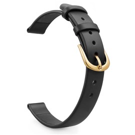 IVAPPON 6mm Solid Black Smooth Italian Calfskin Watch Bands for Women (Gold Buckle)