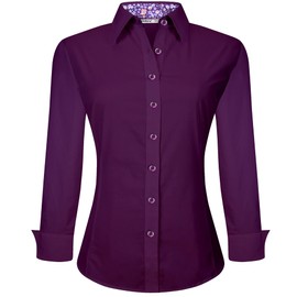 Esabel.C Womens Button Down Shirts Long Sleeve Regular Fit Stretch Work Blouse Purple L