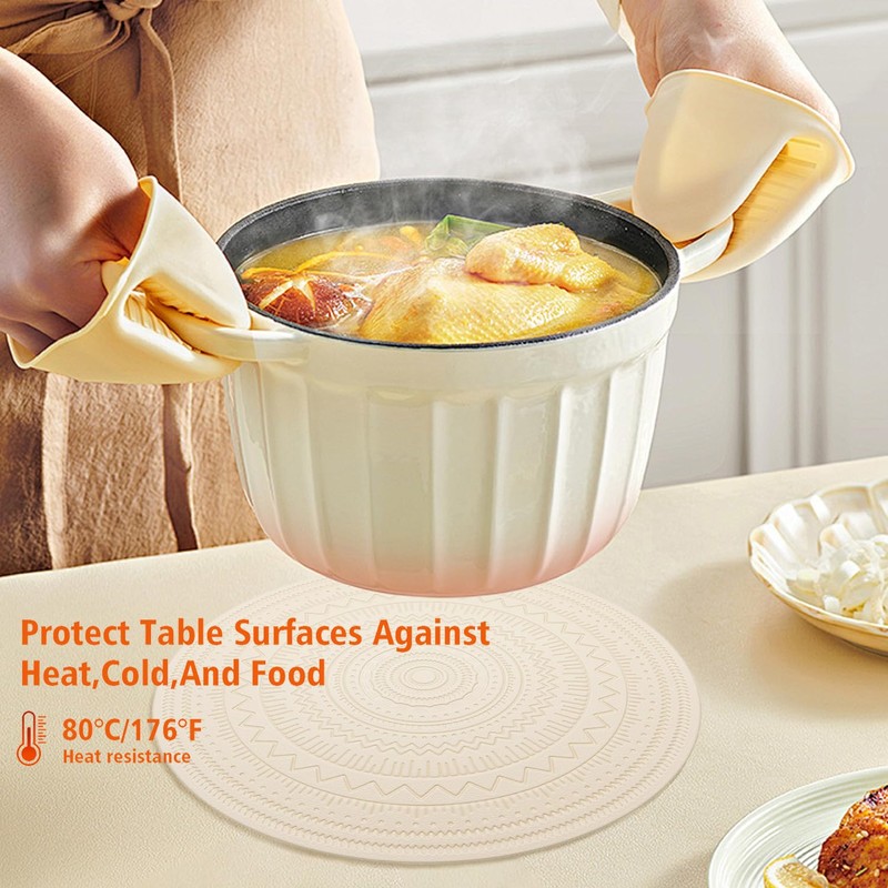 15" Round Beige Plastic Placemats Set of 8, Waterproof Table