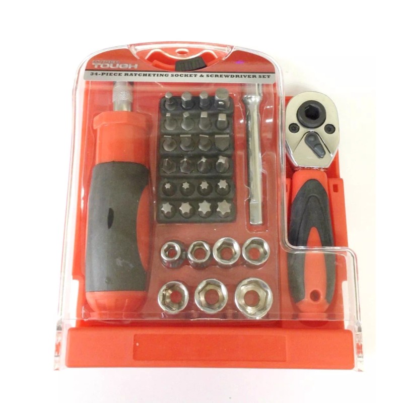 Hyper Tough 34PC Handy Tool Kit with Stubby Ratchet Handle