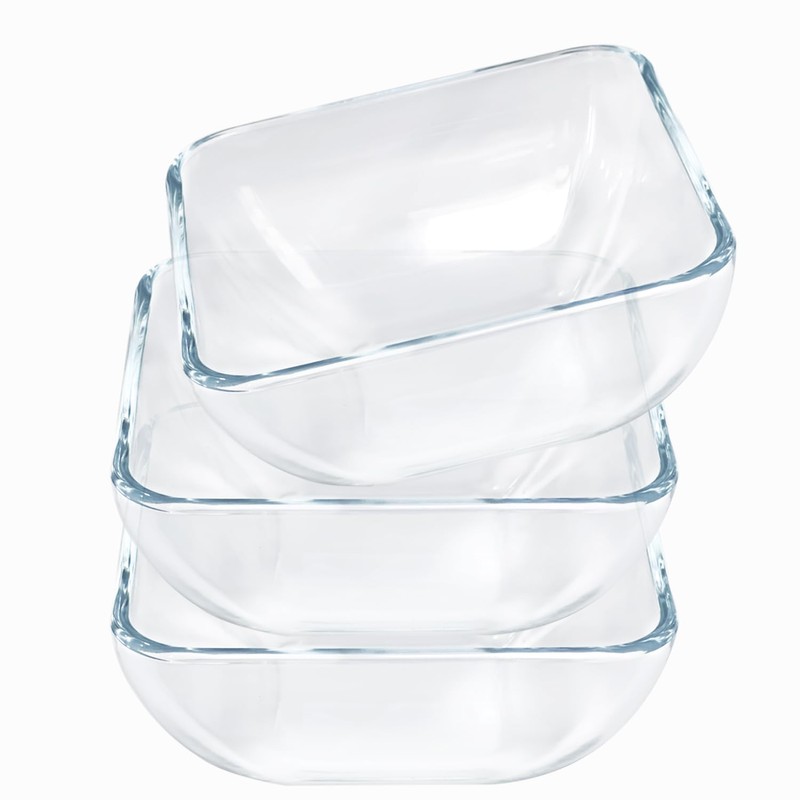 VIPHIEC Small 5 Inch Square Tempered Glass Salad Bowls Set,