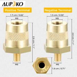 Aupoko Battery Terminal Connectors, Battery post terminals, For M6 Top or Side Terminal Charging Posts, Auto battery Terminal Brass Post Adapter, Stud Extender Screws, Stud Extender Extension (2 Pack)