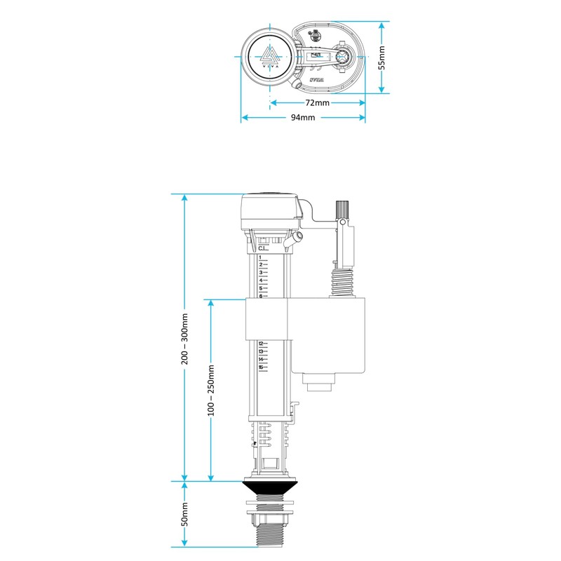 Adjustable Bottom Entry Toilet Fill Valve with ½" UK Brass