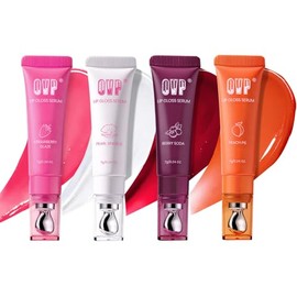 4 Colors Jelly Tinted Lip Serum Gloss, Hydrating Brightening Lip Plumping, High Shine Glass Finish, for Glossy Sheer, Smooth Lips