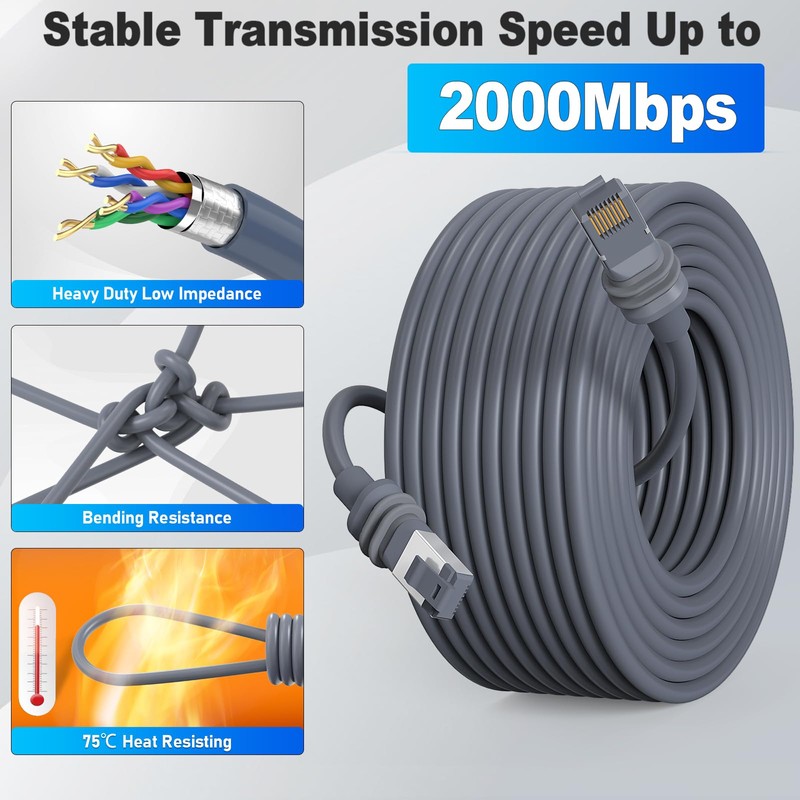 Anautin 100ft Starlink Gen 3 Cable - 6.5/75/100/150ft High-Speed Weatherproof
