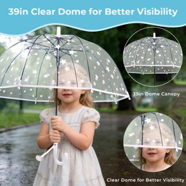 Wxjiahetai Kids Umbrella for Girls & Boys Toddler Childrens Clear Bubble Umbrella for Kids Small Durable Kids Umbrellas for Rain Outdoor(Clear Star)