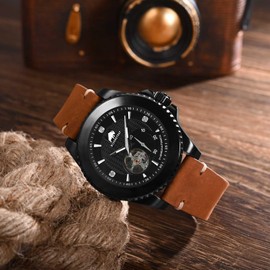 BISONSTRAP Distressed Leather Watch Strap, Watch Replacement Bands for Men, Quick Release Spring Bars, 20mm, Toffee Brown (Black Buckle)