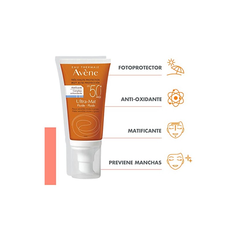 Avene - Ultra Mat, Fluido Matificante, Protector Solar FPS 50+