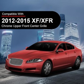 DOTCOM Front Upper Mesh Grille W/Emblem Compatible with Jaguar XF XFR Sedan 4-Door 2012 2013 2014 2015 Silver