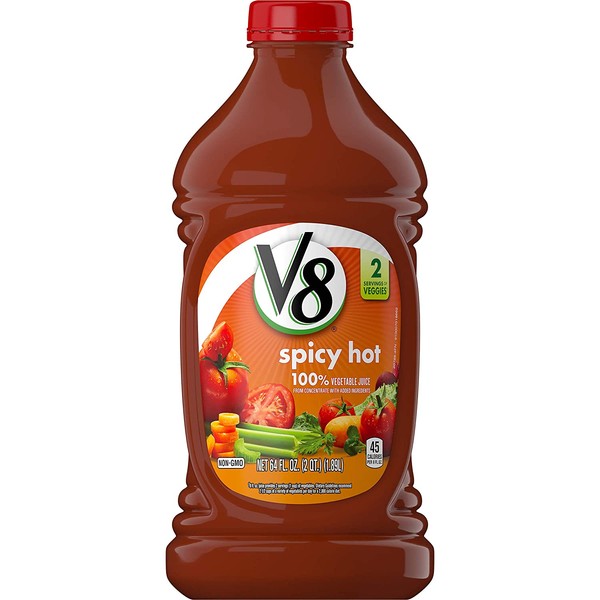 V8 100% Spicy Hot Vegetable Juice, 64 oz. Bottle (Pack of 6)