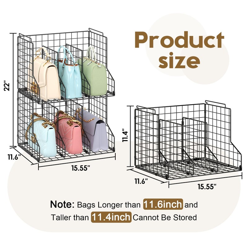 Sonyabecca Purse Organizer for Closet,2-Pack Adjustable&Stackable Purse Storage Organizer Dividers