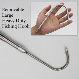 Dutiplus Telescopic Fish Gaff with Stainless Sea Fishing Spear Sharp Hook Tackle, Non-Slip Handle Thickened Aluminium Alloy Pole for Saltwater Offshore Ice Tool (Big Fish Hook + 2.5ft Telescopic Rod)