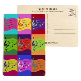 Music Notes, Pop Art (4x6 Birch Wood Postcards, 2-Pack Stationary, Rustic Home Wall Decor)
