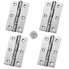 4PCS Stainless Steel Folding Bearing Hinge 3 inch Door and Window Hinge Mute Silencer Hinge Cabinet Wall Cabinet Heavy Duty Household Furniture Hardware Hinge 24 Screws