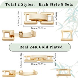 SUNNYCLUE 1 BOX 16 SETS 16mm Real 24k Gold Plated Brass Bracelet Extender Clasp Fold Over Clasps Necklace Extension Extenders Fastener Clasps for jewellery Making Bracelets Necklaces Women Diy Crafts
