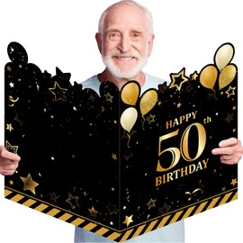 Tiamon Large Greeting Card 25 x 16 inch Giant Guest Book Jumbo Birthday Card Big Happy Birthday Card Oversize Plastic Custom Card for Women Men Party Decorations (50th Birthday)
