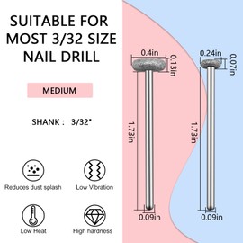 C12rtive Pack of 2 Tungsten Carbide Nail Drill Bit, Flat Head Cuticle Nail Cutter Bits for Acrylic Nails, 3/32 Inch Shank, Professional Nail Drill for Acrylic Gel Nails, Home Salon and DIY