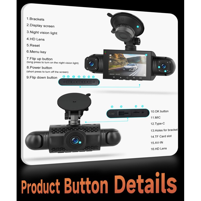 360 Degree View 4 Channel Dash Cam Front and Rear